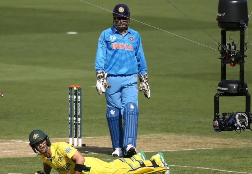 Spidercam technology shown during cricket match between Australia and India
